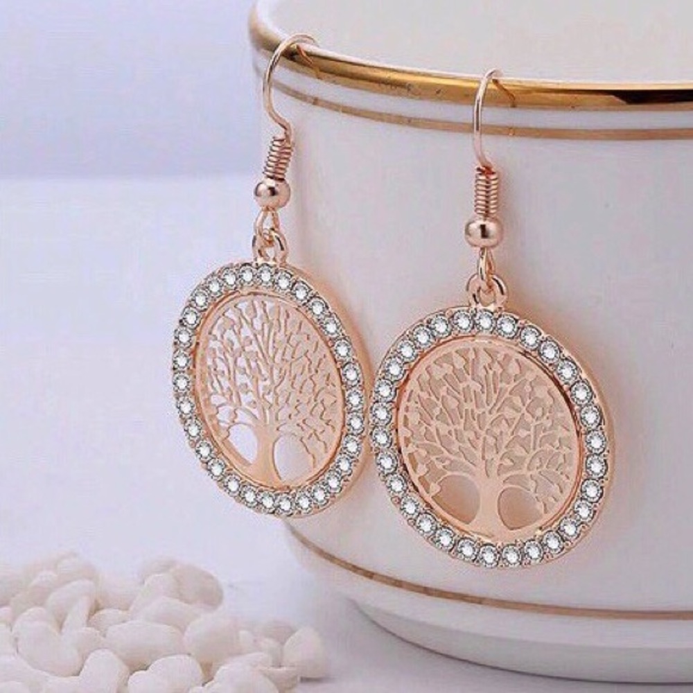 Crystal Tree of Life Round Drop Earrings